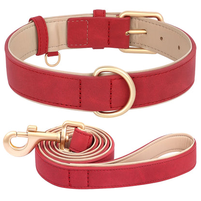 Soft Padded Dog Collar Leash Set PU Leather Pet Dog Collars Necklace With Walking Lead Rope Adjustable For Small Medium Dogs Pug