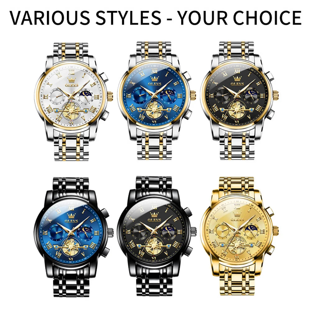 OLEVS Top Brand Men's Watches Classic Roman Scale Dial Luxury Wrist Watch for Men Original Quartz Waterproof Luminous Male Reloj - Qoraheyhub