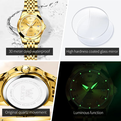 OLEVS Fashion Golden Watch for Women Stainless Steel Waterproof Women's Watches Elegant Original Luxury Ladies Quartz Wristwatch - Qoraheyhub