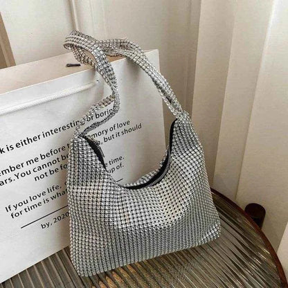 Delicate Shoulder Bag for Rhinestone Bag Clutch Purses Handbag Evening Bag Silver Shiny Underarm Bag for Valentine's Day