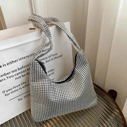 Delicate Shoulder Bag for Rhinestone Bag Clutch Purses Handbag Evening Bag Silver Shiny Underarm Bag for Valentine's Day