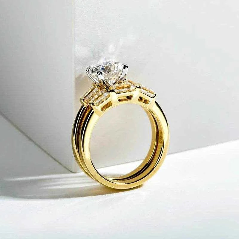 2 Carat All Moissanite Women 925 Sterling Silver Wedding Yellow Color Ring Sets Engagement  Jewelry