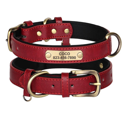 Custom ID Name Dog Collar PU Leather Dogs Collars Adjustable Pet Necklace Padded for Small Medium Large Dogs Pug Free Engraving