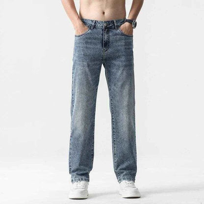 Wide Leg Jeans Men Baggy Pants Summer Straight Cut Loose Retro Blue Denim Pants Streetwear Fashion Pockets Vintage Man Clothes