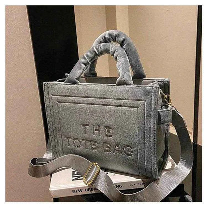 2025 Women's Khaki Velour Tote Bag Original Letter Print Medium Ladies Brand Shopper Handbag Female Square Medium Shoulder Bags