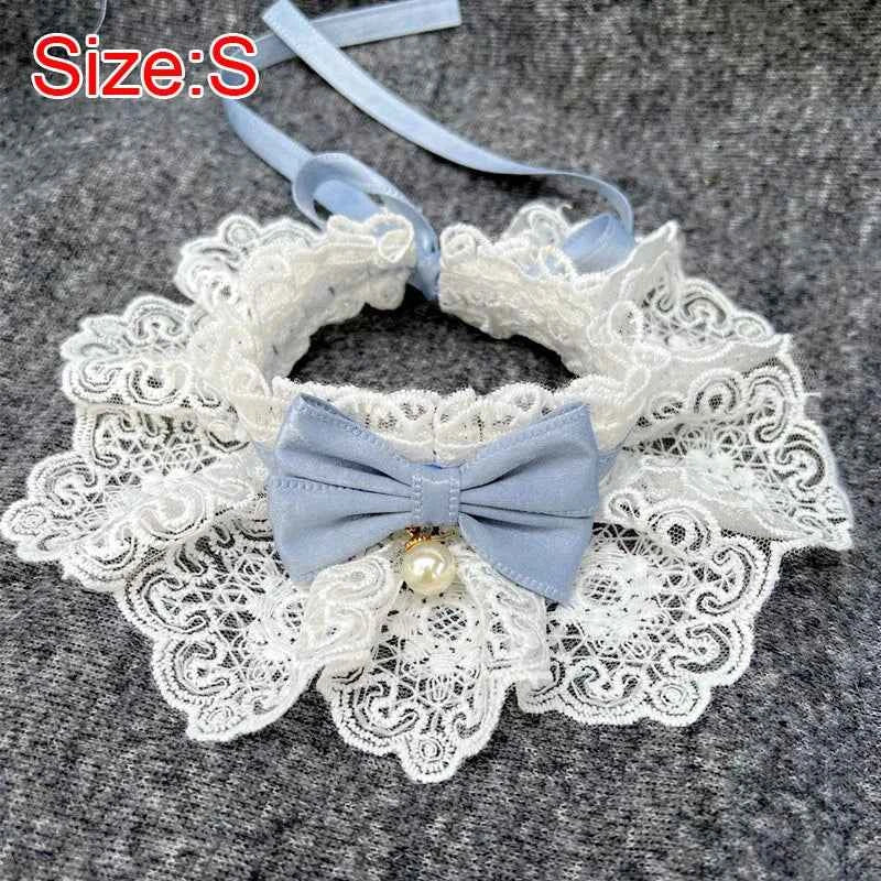 Cute Cat Bow Collar Lace Floral Aesthetic Cats Bowtie Collar Bow Tie Pet Bib for Indoor Cats Kitten and Small Dogs Puppies