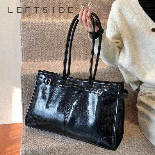 LEFTSIDE Large PU Leather Tote Bags Lady Shoulder Bag for Women 2024 Winter New Trend Fashion Y2K Retro Handbags and Purses