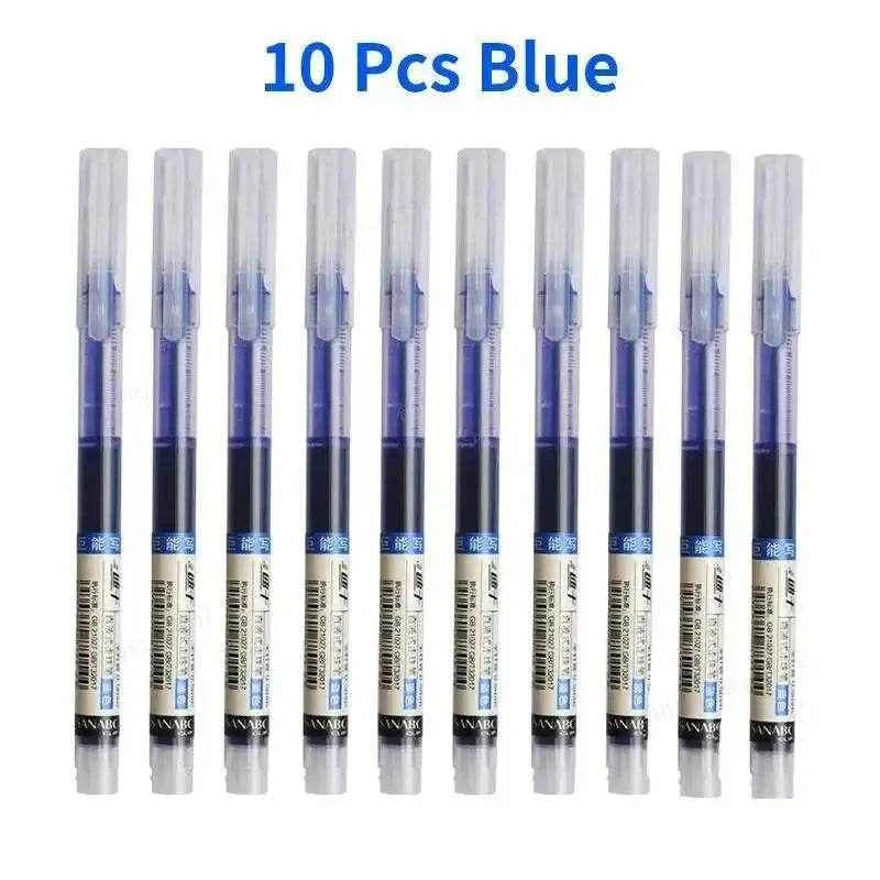 10pcs High Quality Needle Type Gel Pens Black Ink Straight Liquid Ballpoint Pen Kawaii Stationery School Office Supplies Writing