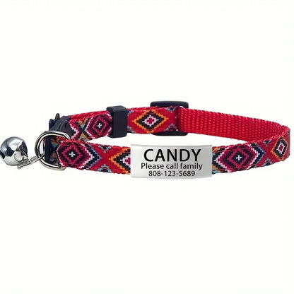 Personalized ID Tag Cat Collar with Bell Custom Collar Safety Breakaway Adjustable Nylon Engraving Small Kitten Necklace
