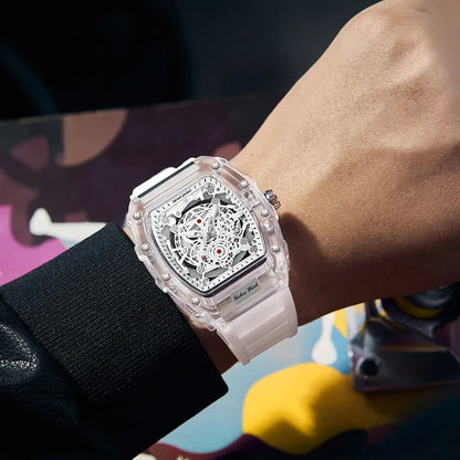 UTHAI BK134 Fashionable Men watch barrel shaped transparent waterproof quartz watch sports clock gift watches for man - Qoraheyhub