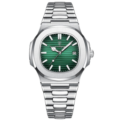 POEDAGAR Square Luxury Men Wristwatch Waterproof Luminous Date Stainless Steel Male Clock Business Sports Quartz Watches For Men - Qoraheyhub