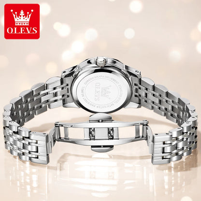 OLEVS Elegant Fashion Women's Watches Luxury Brand Original Quartz Watch for Ladies Waterproof Stainless Steel Luminous Date - Qoraheyhub