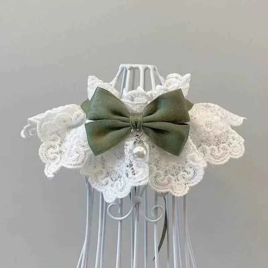 Cute Cat Bow Collar Lace Floral Aesthetic Cats Bowtie Collar Bow Tie Pet Bib for Indoor Cats Kitten and Small Dogs Puppies
