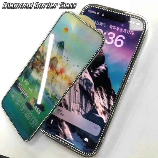 Luxury Diamond Edged Tempered Glass For iPhone 15 14 13 Pro Max Full Cover Screen Privacy Glass For iPhone 13 12 11 X XR XS MAX