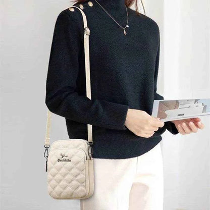 2025 New Three-layer Mobile Phone Bag Women's Single Shoulder Mother's Bag Fashionable Diamond Grid Embroidery Crossbody Handbag