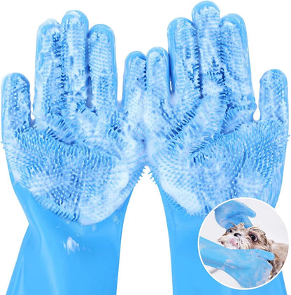 Pet Grooming Gloves Dog Cat Bathing Cleaning Glove Shampoo Scrubber Clean Soft Silicone Hair Removal Glove Hand Skin Protection - Qoraheyhub