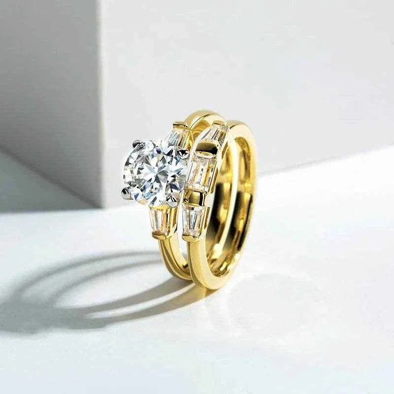 2 Carat All Moissanite Women 925 Sterling Silver Wedding Yellow Color Ring Sets Engagement  Jewelry