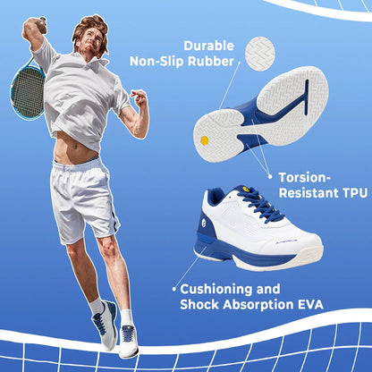 FitVille Wide Width Men's Tennis Shoes Professional Training Sneakers Breathable Non-Slip For Racquet Sport Arch Support