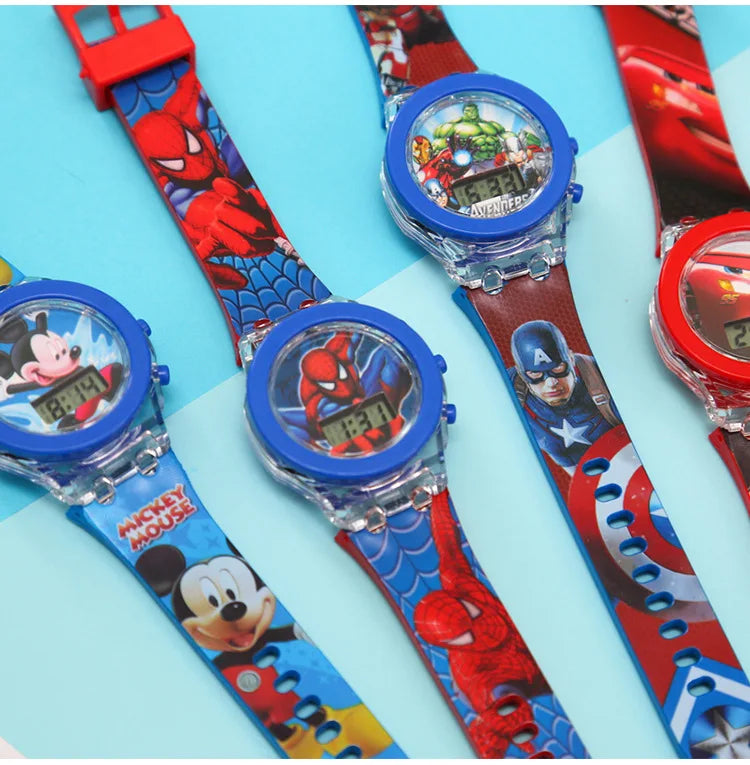 Flash Light Spiderman Kids Watches For Boys Cartoon shark Mickey Children Watch Girls Student Digital Clock Gifts Toy - Qoraheyhub