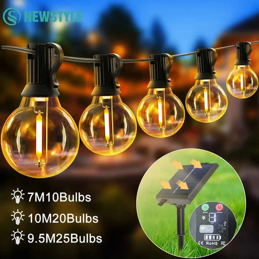 Outdoor Globe G40 Solar String Bulb Lights 7M/10M IP44 Waterproof Garden Lighting With Remote For Outside Backyard Garden Decor