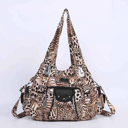 Angelkiss Women Fashion Handbags Large Shoulder Bags PU Leopard Handbag Satchel Big-capacity Shoulder Bag Phane Purse bolsa