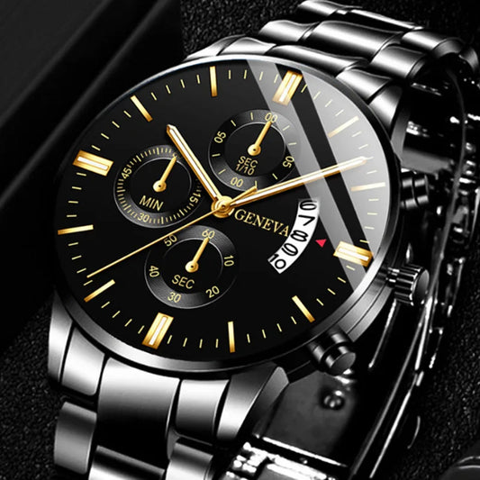 Fashion Men Stainless Steel Watch Luxury Calendar Quartz Wrist Watch Mens Business Watches for Man Clock Montre Homme - Qoraheyhub