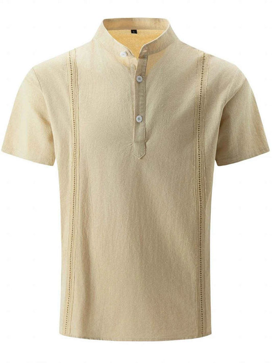 Summer Striped Henley Men's Shirts Fashion Oversized Button Stand Collar Short Sleeve Shirt Tops Man Clothing Comfortable Shirts