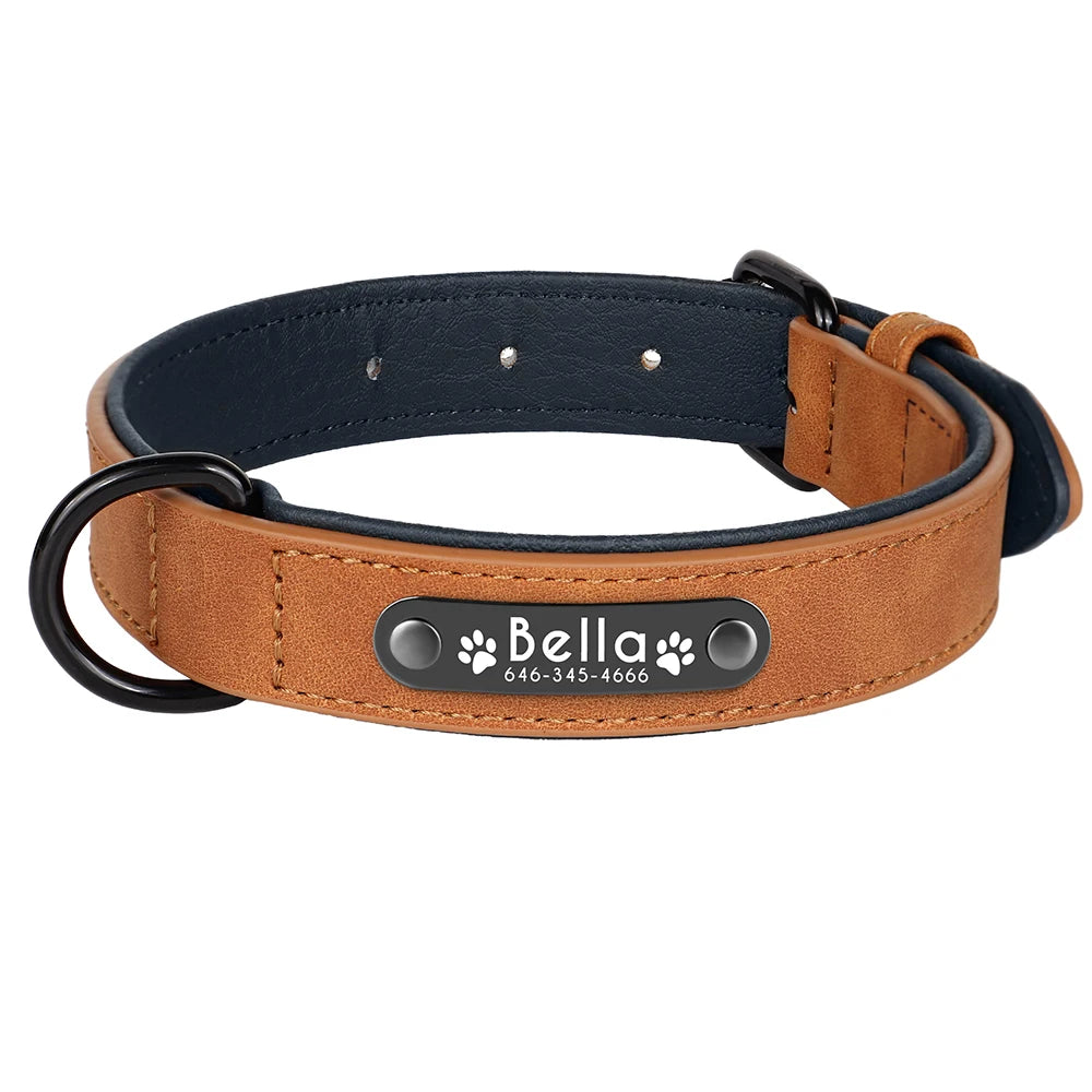 Free Custom Dog Collar Padded PU Leather Dogs Collars Engraved Pet ID Name Necklace Soft for Small Medium Large Dogs Pug Bulldog