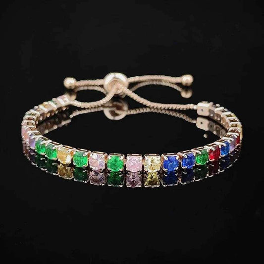 2024 New Arrival Colorful  Rose Gold Silver Color Tennis Bracelet Adjustable for Women Party Gift Jewelry Wholesale S7193
