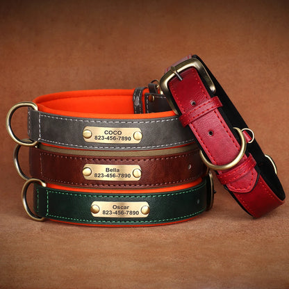 Custom ID Name Dog Collar PU Leather Dogs Collars Adjustable Pet Necklace Padded for Small Medium Large Dogs Pug Free Engraving