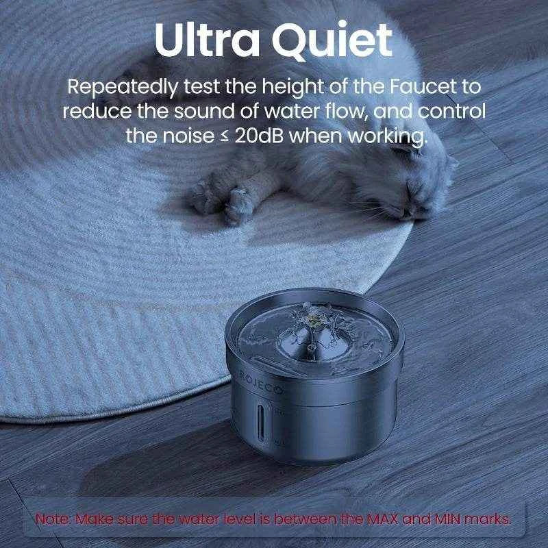 ROJECO Automatic Cat Water Fountain Stainless Steel Pet Water Dispenser Rechargeable Cat Drinker with Pump Dog Drinking Filter