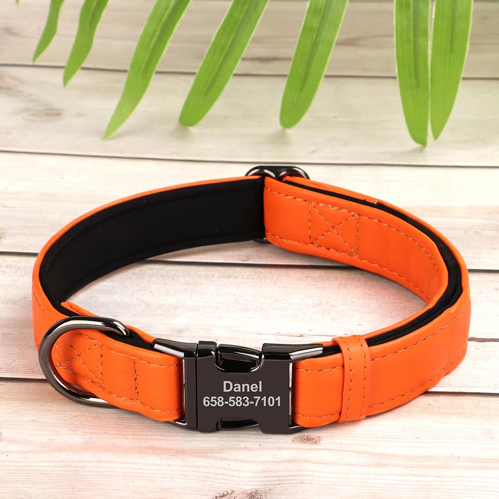 Personalized Dog Collar Custom Dog Name Buckle Collars Soft PU Leather Pet Collars Free Engraved Buckle For Small Medium Dogs