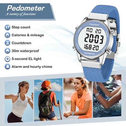 Hearkent Pedometer Sport Watches Step Counter Watch Women Digital Watches Calories Mile Stopwatch Countdown for Walking Tracker - Qoraheyhub
