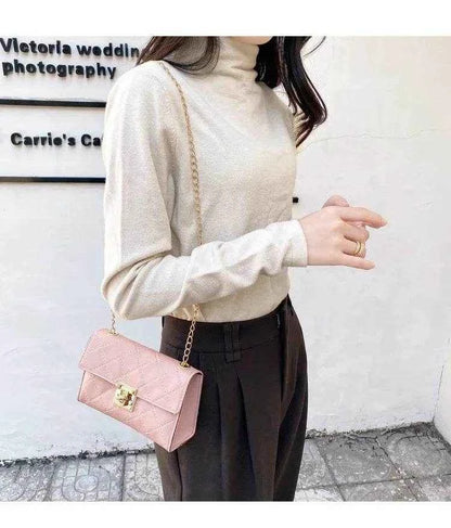 Women's Bag Korean Classic Checkered Diamond Embroidered Lock Chain Single Shoulder Small Square Bag Crossbody Mobile Phone Bag