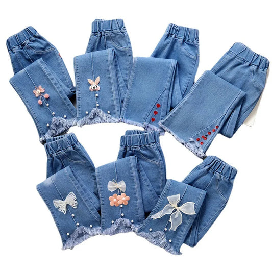 Baby Girls Cowboy Pants Spring Autumn Girls Casual Denim Trousers Children Clothing Kids Stretch Flared Pants for 4-10 Years - Qoraheyhub