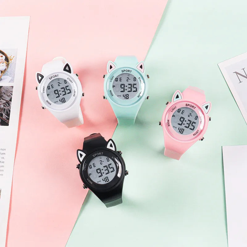 【Watch + Bracelet】Cat Ear Children's Silicone   Multi Functional Sports Electronic  Unicorn Bracelet Set - Qoraheyhub