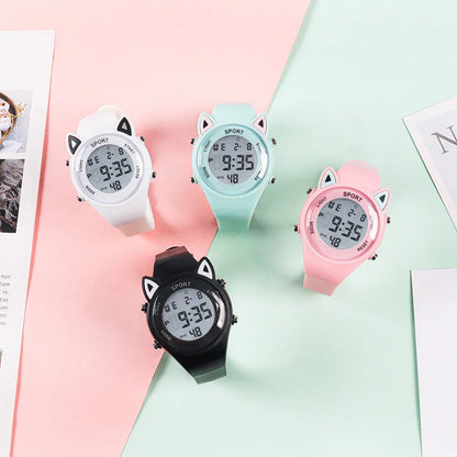 【Watch + Bracelet】Cat Ear Children's Silicone   Multi Functional Sports Electronic  Unicorn Bracelet Set - Qoraheyhub