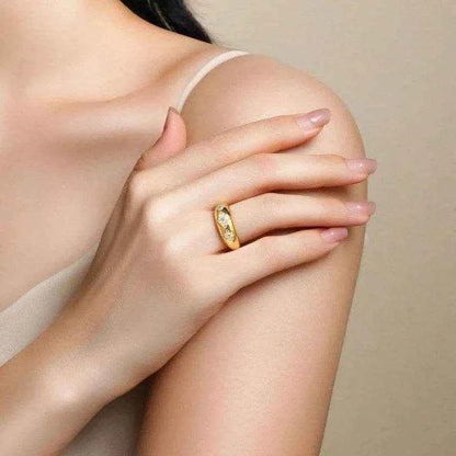 Moissanite Diamond Ring S925 Sterling Silver Yellow Gold Lady Wedding Ring Gift