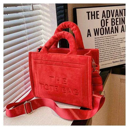 2025 Women's Khaki Velour Tote Bag Original Letter Print Medium Ladies Brand Shopper Handbag Female Square Medium Shoulder Bags