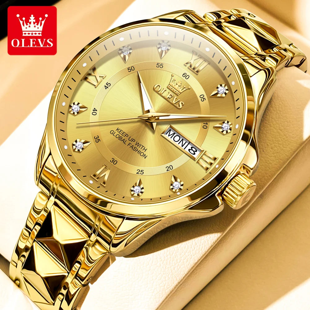 OLEVS High Quality Luxury Watches for Men Stainless Steel Dual Calendar Luminous Waterproof Quartz Fashion Business Man Watch - Qoraheyhub