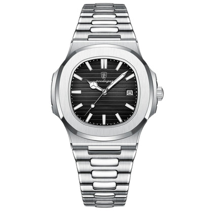 POEDAGAR Square Luxury Men Wristwatch Waterproof Luminous Date Stainless Steel Male Clock Business Sports Quartz Watches For Men - Qoraheyhub