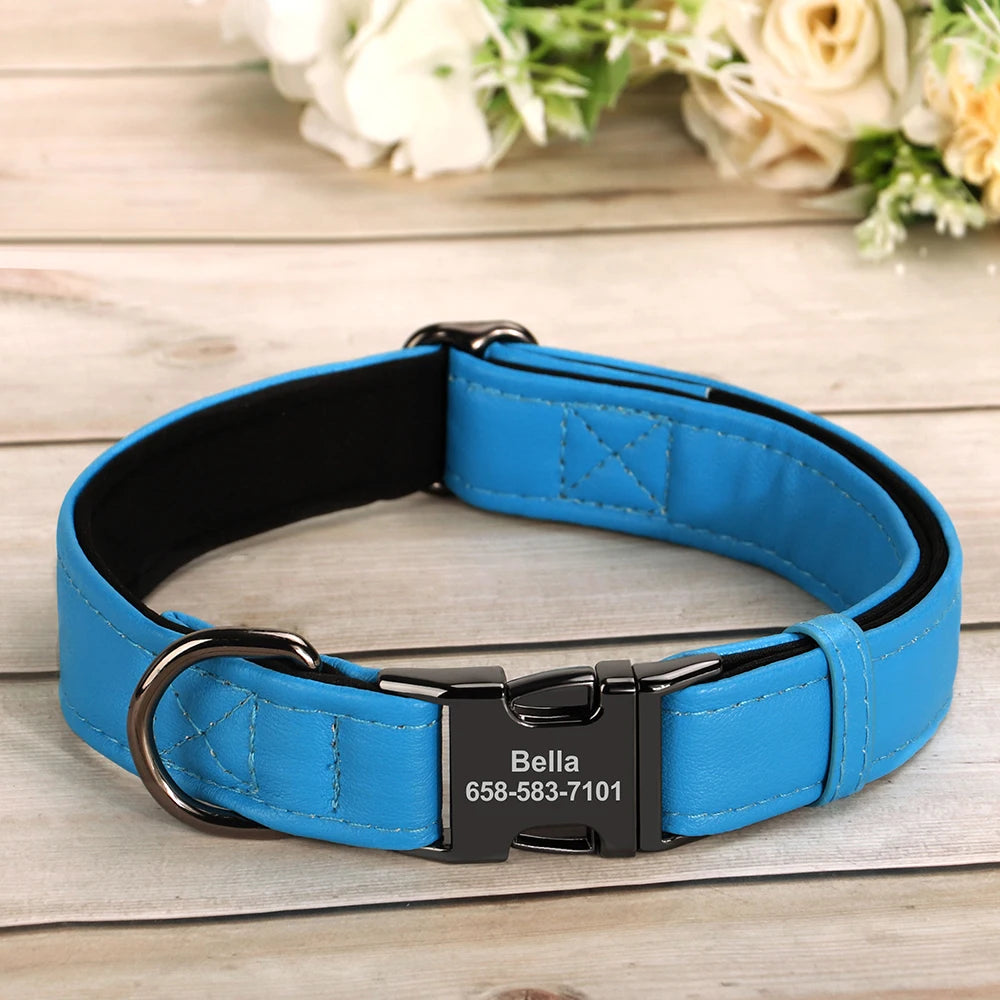 Personalized Dog Collar Custom Dog Name Buckle Collars Soft PU Leather Pet Collars Free Engraved Buckle For Small Medium Dogs