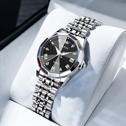 OLEVS Elegant Fashion Women's Watches Luxury Brand Original Quartz Watch for Ladies Waterproof Stainless Steel Luminous Date - Qoraheyhub