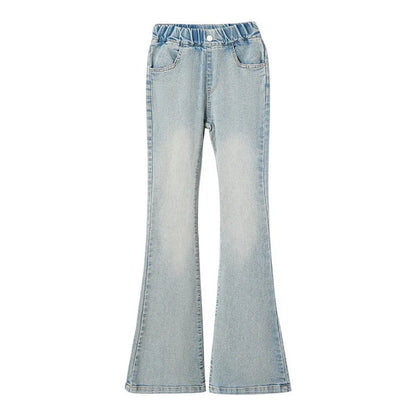 New Bow Embroidery Design Children Flared Jeans For Girls Fashion Street Denim Pants High Quality Kids Baby Trousers 5-14 Y - Qoraheyhub