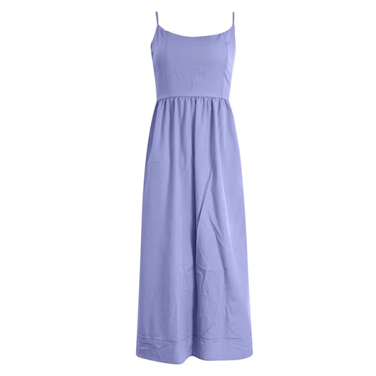 Dresses For Girls Women Sleeveless Sling Long Summer Solid Color Elegant Square Collar Backless A Line Bandage Dress Sexy - Qoraheyhub