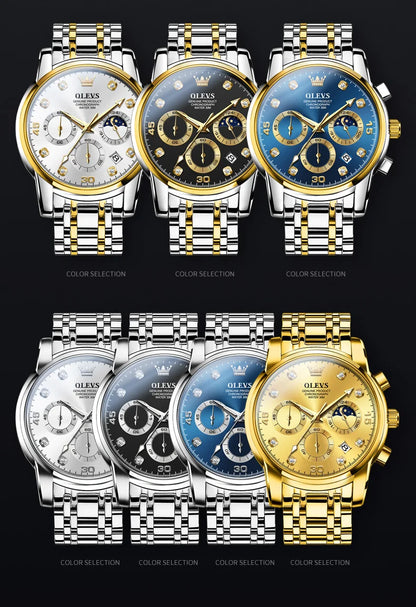 OLEVS Luxury Watch for Men Original Fashion Business Man Quartz Wristwatches Waterproof Stainless Steel Mens Watch Reloj Hombre - Qoraheyhub