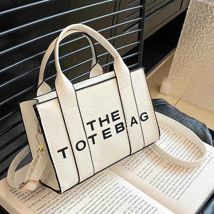 Women Messenger Bags Letters Printed Fashion Top-Handle Bags PU Leather Portable Casual Simple Adjustable Straps Female Tote Bag