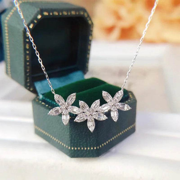 CAOSHI Gorgeous Three-Flower Shaped Pendant Necklace with Dazzling Cubic Zirconia Aesthetic Wedding Statement Jewelry for Women Jewelrieshub XL444 / 45cm XL444 / 45cm-