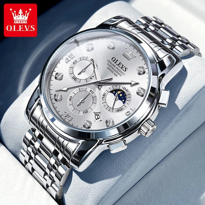 OLEVS Luxury Watch for Men Original Fashion Business Man Quartz Wristwatches Waterproof Stainless Steel Mens Watch Reloj Hombre - Qoraheyhub
