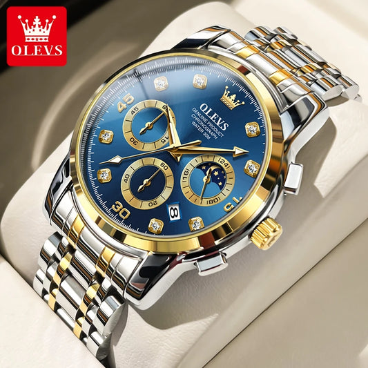 OLEVS Luxury Watch for Men Original Fashion Business Man Quartz Wristwatches Waterproof Stainless Steel Mens Watch Reloj Hombre - Qoraheyhub